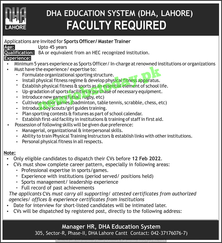 sports-officer-jobs-in-dha-education-system-lahore