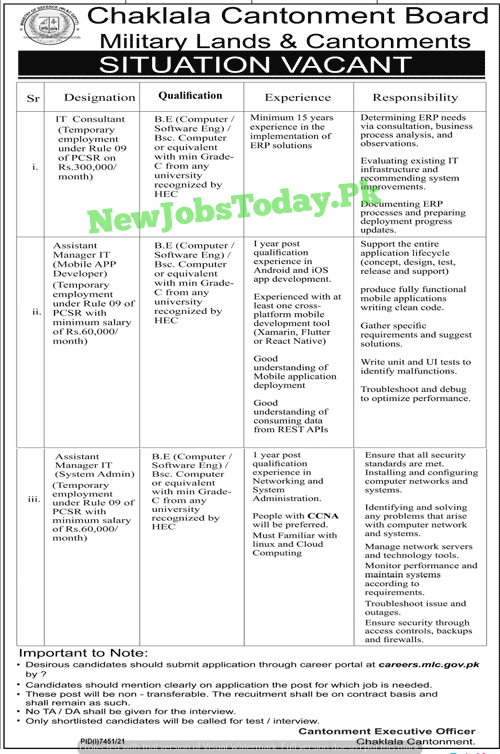 chaklala-cantonment-board-jobs-2022