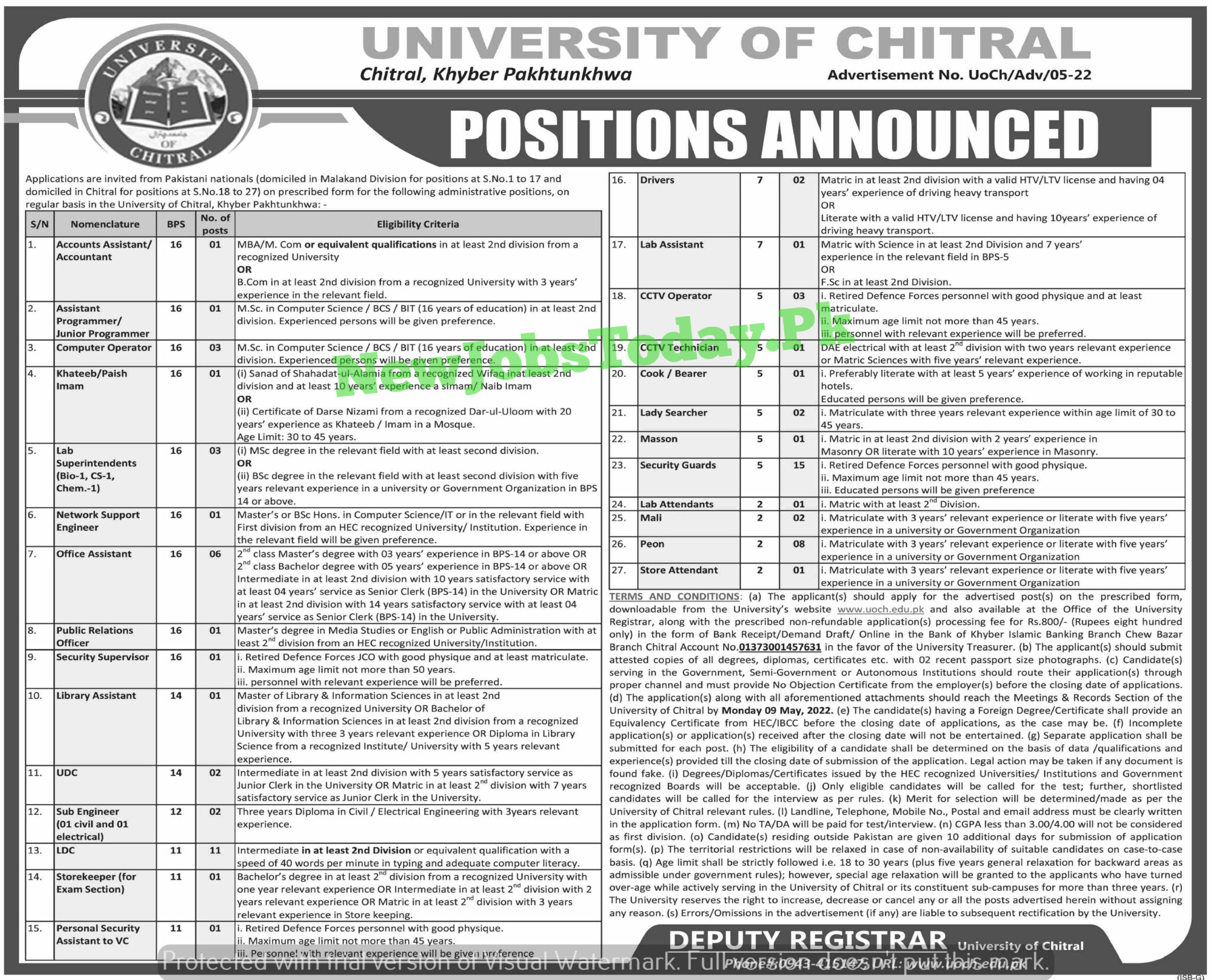 university-of-chitral-non-teaching-jobs-2022